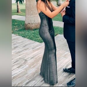 Aidan Mattox Gray Plunge Neck Sleeveless Gown